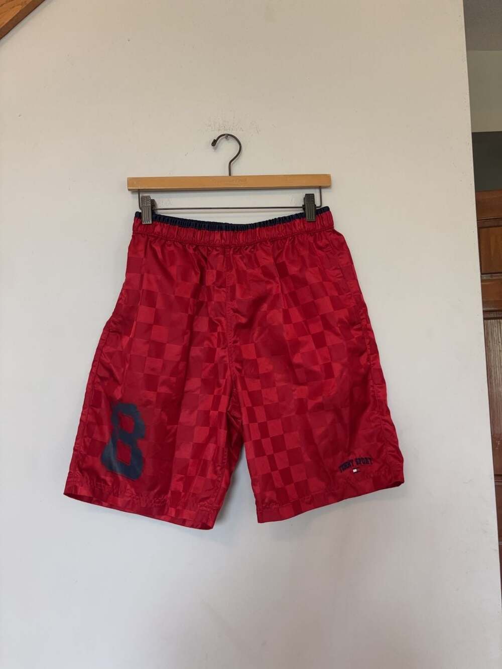 Vintage Tommy Sport Red Checkerboard Nylon Shorts Size XL  boys
